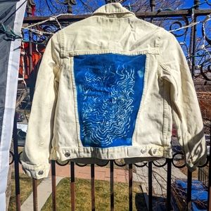 One of a kind, topographic map, Zara white Denim jacket kids 10